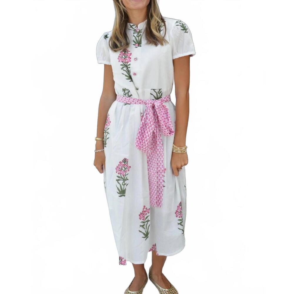 NEW FARYLINA short sleeve floral dress in white